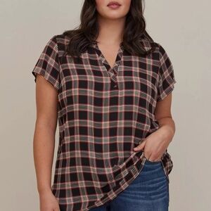 Torrid Plaid Georgette Pullover High Low Tunic Blouse